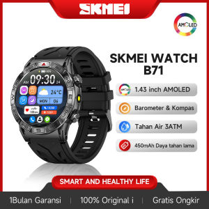 SKMEI Smart Watch Kompas  Tahan Air 3ATM 1.43inch AMOLED  Dan Barometer Bluetooth Panggilan Jam tangan olahraga Fitness Heart Rate
