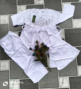 Setelan putih Anak perempuan motif Bordir bonus Kerudung usia 4th-12th bahan katun adem lembut