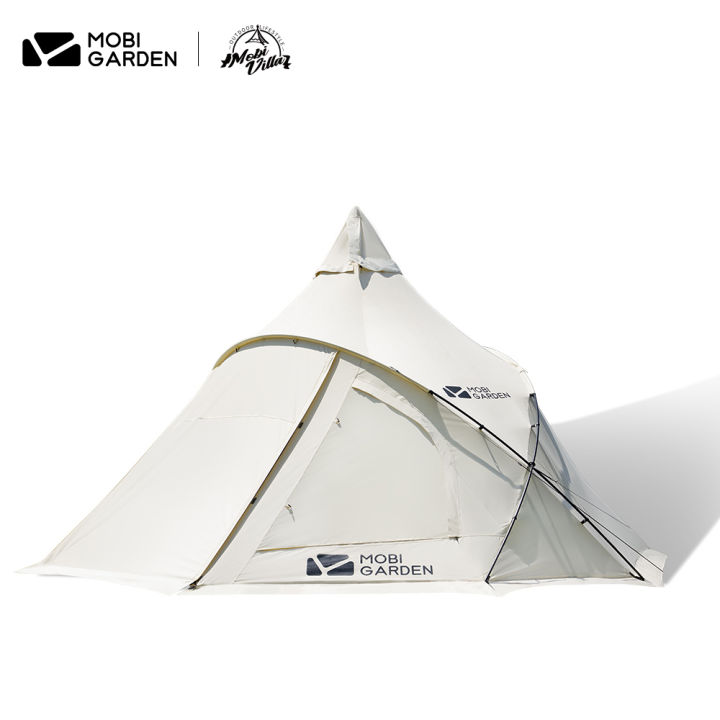 MOBI GARDEN Camping Cotton Pyramid Tent 2-3 Person Family Canvas Tent ...