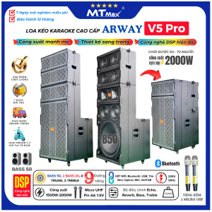 [PHIÊN BẢN MỚI] Loa Kéo Karaoke Arway V5Pro Bass 50 9 Đường Tiếng Công Suất Trên 2000W Tặng Kèm 2 Micro UHF