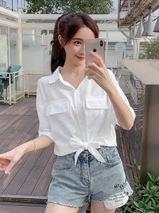 HS*82592*2023*Stand Collar casual shirt summer korean Loose fashion blouse womens