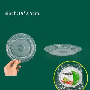 GOODOO 10pcs/pack ใช้แล้วทิ้ง จานอาหาร รูปทรงกลม รูปไข่ พลาสติก จานปิคนิค แบบพกพา โปร่งใส จานสลัดผลไม้ บ้านกลางแจ้ง