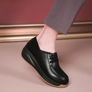 Genuine Soft Leather Round Toe Matsuke Sole Cross Tie wedge Shoes for WomenA88