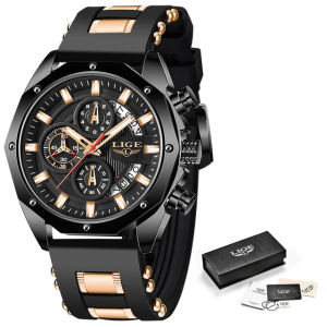 LIGE 2022 Newest Fashion Mens Watches Sport Casual Top Brand Waterproof Chronograph Quartz Luxury Silicone Watches + Box
