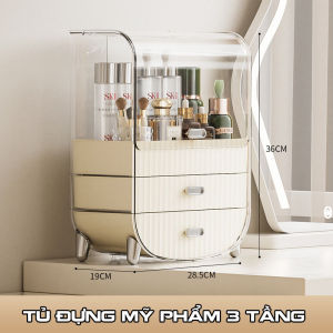 Tủ Đựng Mỹ Phẩm Đồ Trang Điểm 3 Tầng Có Nắp Đậy Chống Bụi Cao Cấp - Kệ Đựng Đồ Thiết Kế Phong Cách Châu Âu Sang Trọng