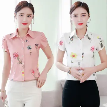 Buy Printed Polo Shirt Korean Top Oversize Floral Shirt Women online Lazada .ph