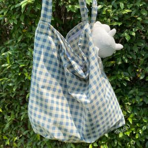 กระเป๋าลายสก็อต โทนสีฟ้า สกาย ฟ้าหม่น มีซิบ/ไม่มีซิบ