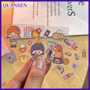 QUANSEN 100ชิ้นสมุดภาพโทรศัพท์ขวดน้ำสติ๊กเกอร์ของเล่นโปร่งใสกันน้ำการ์ตูนพีวีซีลวดลายน่ารักของตกแต่งสมุดบันทึก
