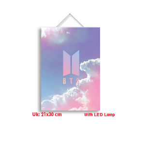 Hiasan dinding logo BTS walldecor gantung bisa menyala hiasan kamar BTS ukuran A4 Free Lampu Hias