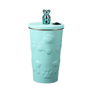 TERMOS TUMBLER MOTIF BEAR BOTOL MINUM GEOMETRIS VACUUM INSULATED CUP 600ML SUS 304 + SEDOTAN KOPI TEH EMBOS BERUANG