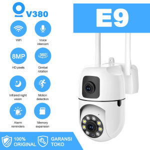 V380 E9 Dual lens CCTV WiFi Camera 8MP IP Kamera tahan air CCTV 360 PAN TILT ZOOM Night vision