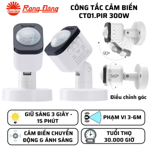 (Rạng Đông) Công tắc cảm biến chuyển động & Ánh sáng CT01.PIR 300W Phạm vi 3-6m