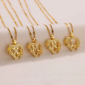 Womens Hollow Out Heart Floral Inlaid Zircon Initial Letter Necklace Stainless Steel Elegant Personalized Daily Jewelry