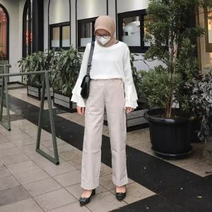 Highwaist Kulot Lipat Premium Celana Cullote American Drill Melva Slit Pants Kulot Loose