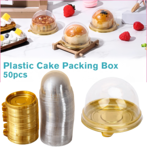50pcs Clear Plastic Cake Box Round Plastic Cupcake Holders Egg-Yolk Puff Mooncake Packing Box Golden Transparent Cake Box