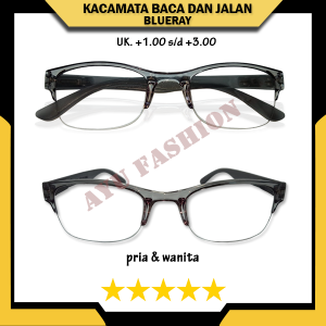 Kacamata Double Fungsi Lensa Jalan & Baca Rabun Dekat Serta Lensa Antiradiasi Ukuran +1.00 s/d +3.00 Half Rim Lensa Hitam Gradasi Untuk Pria Wanita - REALPICT