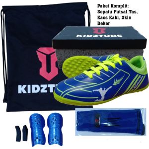 KIDZTUBS Sepatu Futsal Anak Paket Komplit Sepatu Futsal Tas Skin Deker Kaos Kaki Usia 6-10 Tahun Size 28 29 30 31 32 33 34 35 36 37 KDZ1327011825