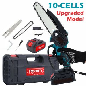 REAIM 6 Inch Cordless Mini Chainsaw Rechargeable Portable Electric Chain Saw for Wood Cutting Pruning Garden Battery