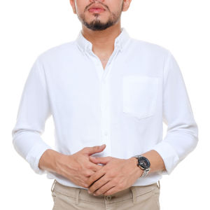 kemeja pique lengan panjang pria kerah formal