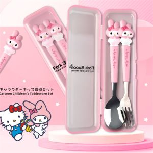 Student Portable Fork Spoon Cartoon Tableware 2-piece Set Sanrio Stainless Steel Tableware