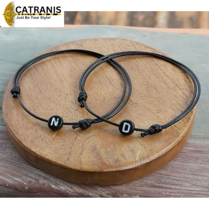 CATRANIS Gelang Huruf Gelang Inisial Gelang Huruf Bulat Hitam