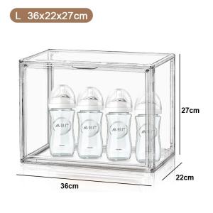 ที่ใส่ขวดพลาสติก กล่องเก็บขวดนมเด็ก กล่องเก็บของใช้เด็ก ความจุขนาดใหญ่ 4 ชั้น กล่องเก็บของกันฝุ่นพร้อมฝาปิด