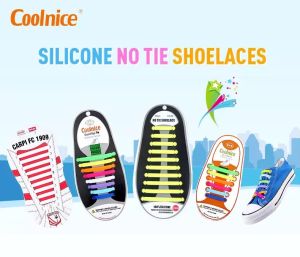 COOLNICE Silicone No-Tie Shoelaces TEENAGER-ADULT SIZE Patented Premium Product Item LX-E 9+9 One Pair 18 Pieces Elastic Durable Fashionable Tie-Free Flat Silicone Shoelaces