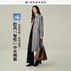 Giordano Women Stripe-lined cuff mid-length quilted lining coat Free Shipping 05375717