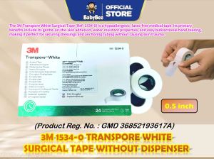 (1 PIECE) 3M 1534-0 Transpore White Surgical Tape 0.5 INCH / 1.25CM