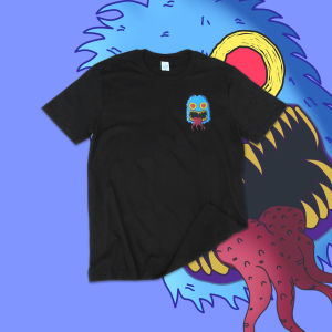 Baju Kaos Monster Biru Katun Combads 30s T Shirt Metal Tangan Pendek Hitam