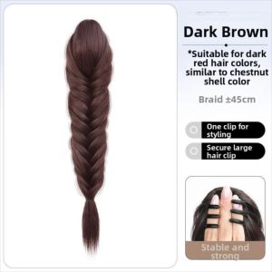 DISKAS 18 Inch Fishbone Braids Ponytail Extensions Long Claw Clip Handmade Braids Pony Tails Vintage Natural Twist Braid Hairpiece for Women