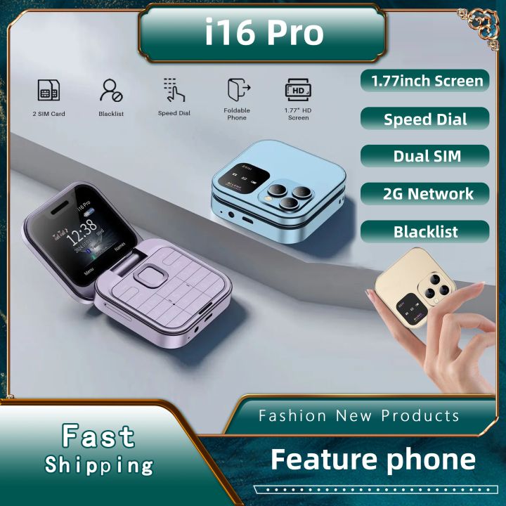 i16 Mini pro Foldable Small Mobile Phone 1.77inch Screen Dual SIM 2G