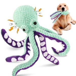 Squeaky Octopus Plush Dog Toy for Puppy Teeth Cleaning Stress Relief Boredom Chew Toy for Dogs and Cats