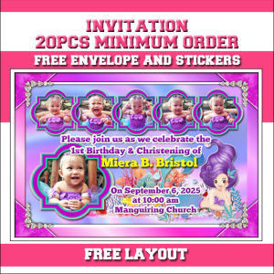 BUTTERFLY MERMAID Invitation (FreeLayout) 3r size party birthday christening baptism baby kids girls