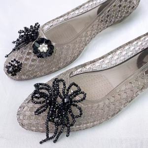 Free Shipping Xiaohongshu Summer New Collection: Stylish Mesh Flat Sandals Korean-Style Crystal Jelly Shoes Pointed-Toe Shallow Pumps WomenS Shoes