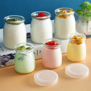 Glass Pudding Cup with Lid Transparent Sealed Yogurt Cup Dessert Baking Mousse Cup Empty Bottle