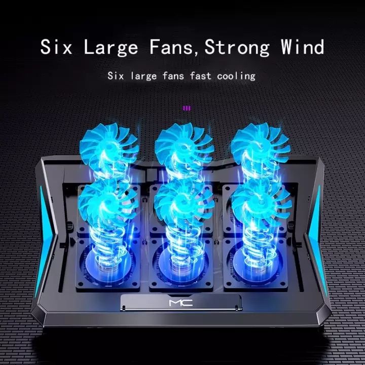 MC Q3 Gaming Laptop Cooler Stand 6 Fans Silent Strong Wind Laptop