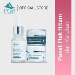 Amura Paket Memudarkan Flek Hitam Dan Kerutan ( Serum Wajah Retinol+ Cream Siang + Cream Malam)