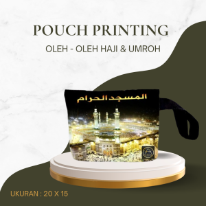 Dompet souvenir oleh-oleh haji dan umroh printing motif Makkah Madinah ukuran 20X15