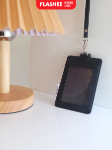 Flashee Name Tag Kulit ID Card Kulit Holder Penutup Kancing Lanyard Termurah Berkualitas PU Leather
