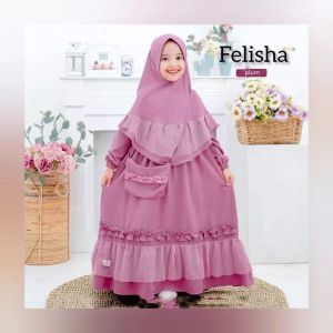 GAMIS ANAK SET JILBAB FELISHA KIDS SHAKILA MIX TILE DOT SIZE L XL Dress Anak Perempuan 6 - 11 Tahun