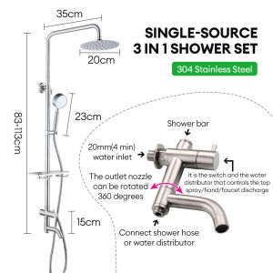 DQQI 3-IN-1 Shower Set with Faucet 304 Stainless Steel Bathroom Hot and Cold Square Rainfall Shower Set