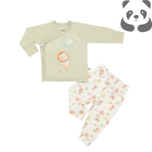 Bamberry Baby Long Sleeves Kimono Pajama Set Newborn 0-6 Months Old Bamboo Fabric- Lion