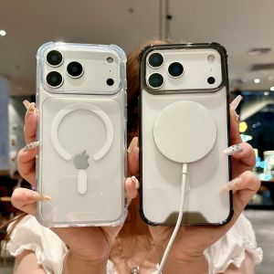 Transparent Magnetic Case for iPhone 17 16 15 14 Pro Max Plus for Magsafe for iPhone 13 12 11 Four-corner Shockproof Clear Cover