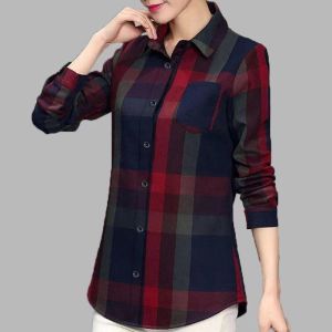 Plaid Shirt for Middle-aged Women Large Size Plaid Cardigan Shirt Loose Long Sleeve Thin Casual Office Blouse