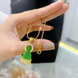 {loại1} Dây chuyền mì kèm mặt quan âm nhỏ thạch xanh nhân tạo Kami trang sức sỉ DMV.MQTN30