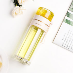 400ml Double Wall Glass Bottle Separation Water Tea Maker with Infuser Filter Cup Strainer Loose