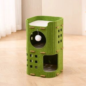 CHUAN 2 Floors/3 Floors Cat House All-in-one with Holes Cat Bed Japanese Style Cylindrical Cat Condo Pet House
