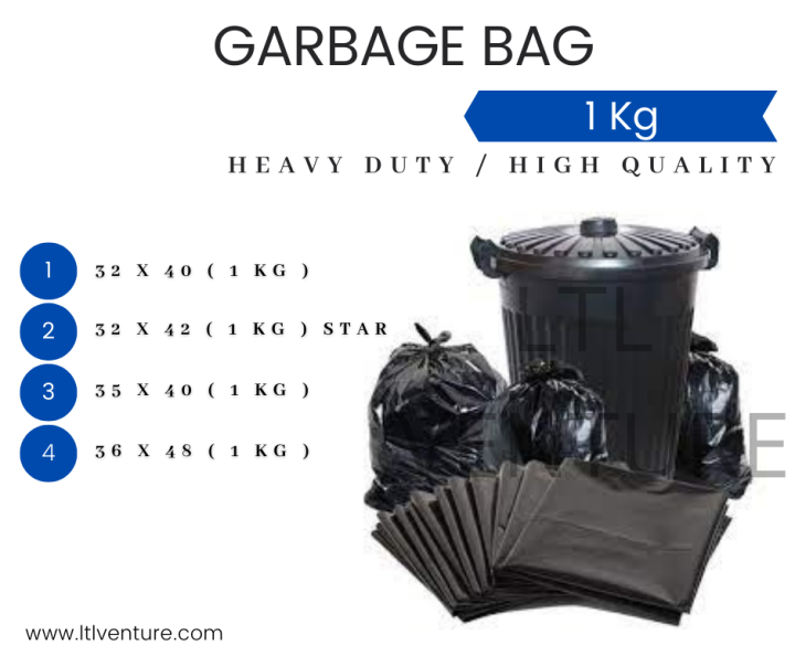 Garbage Bag Plastic Bag Extra Large Thick Heavy Duty/Plastik Beg Sampah Besar XL (1KG) 32x40