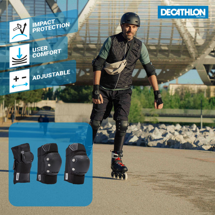 Decathlon Adult Inline Skate Elbow, Wrist, & Knee Pad Protection Set  (Adjustable) - Oxelo